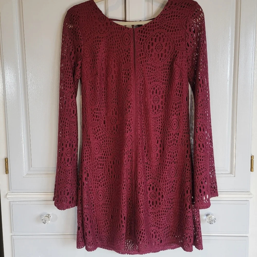 NWT Speechless Long Sleeve Burgandy Eyelet Lace Dress Party Holiday Size XS